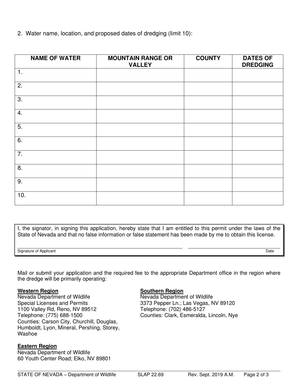 Dredging Permit Application - Nevada, Page 2