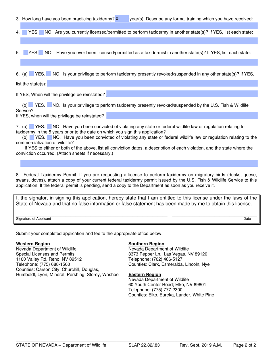 Nevada Taxidermist License Application Fill Out Sign Online And Download Pdf Templateroller 3881