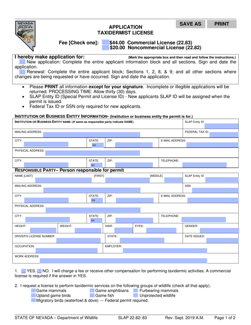 Taxidermist License Application - Nevada Download Pdf