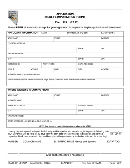 Wildlife Importation Permit Application - Nevada Download Pdf