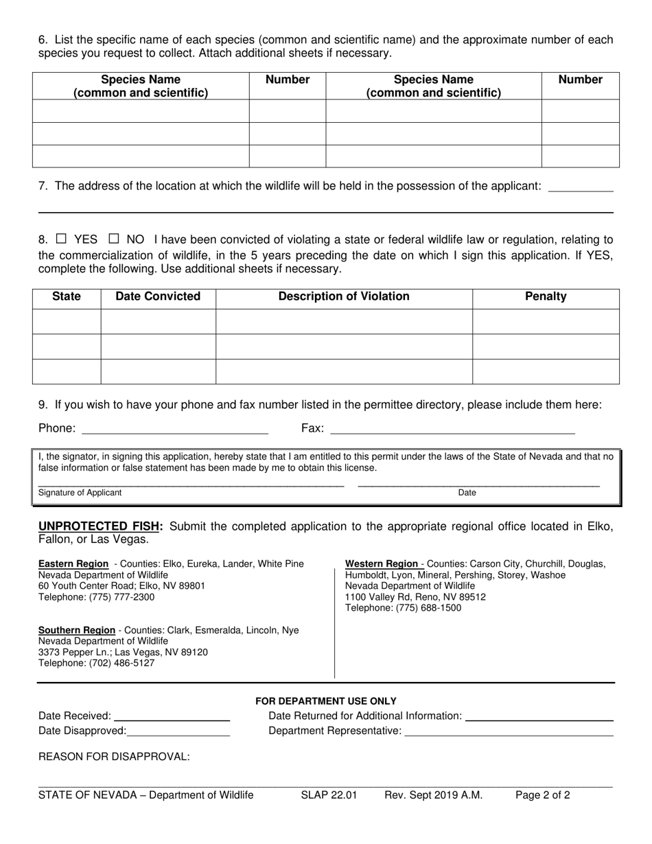 Commercial Collection of Unprotected Wildlife Application - Nevada, Page 2