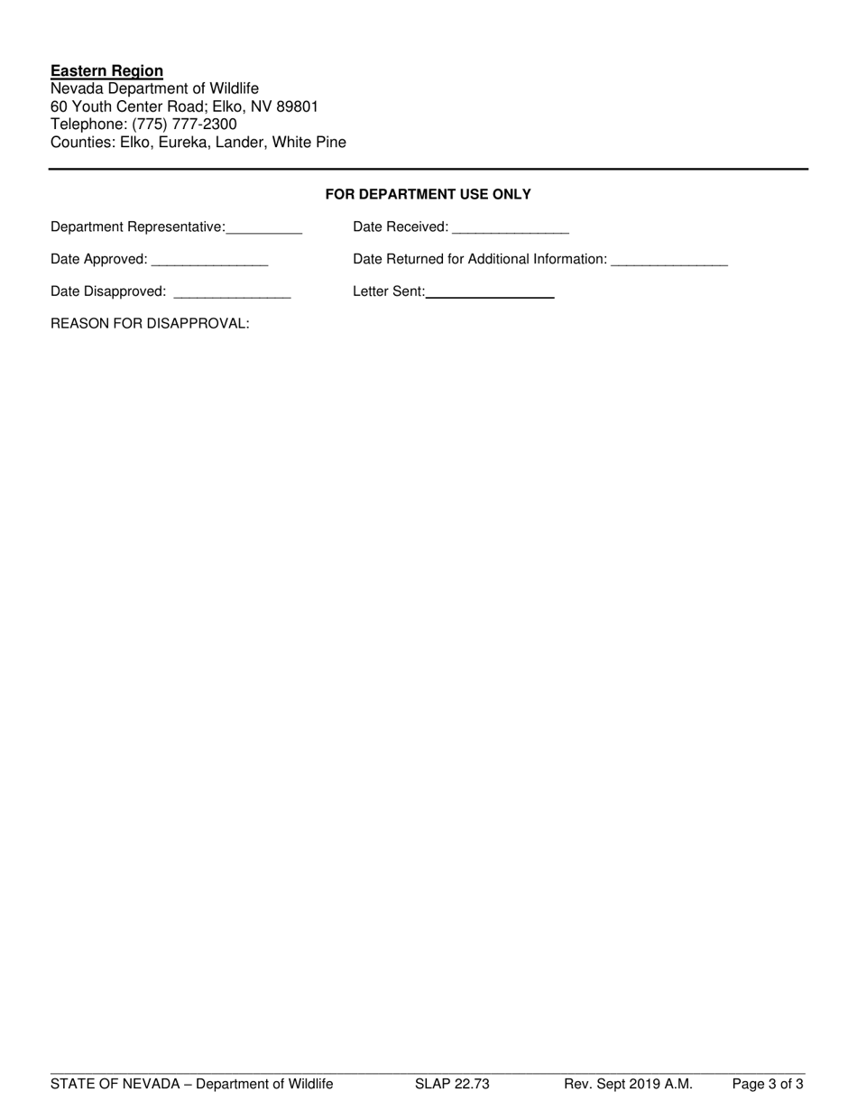 Form SLAP22.73 License - Noncommercial Possession of Live Wildlife - Nevada, Page 3