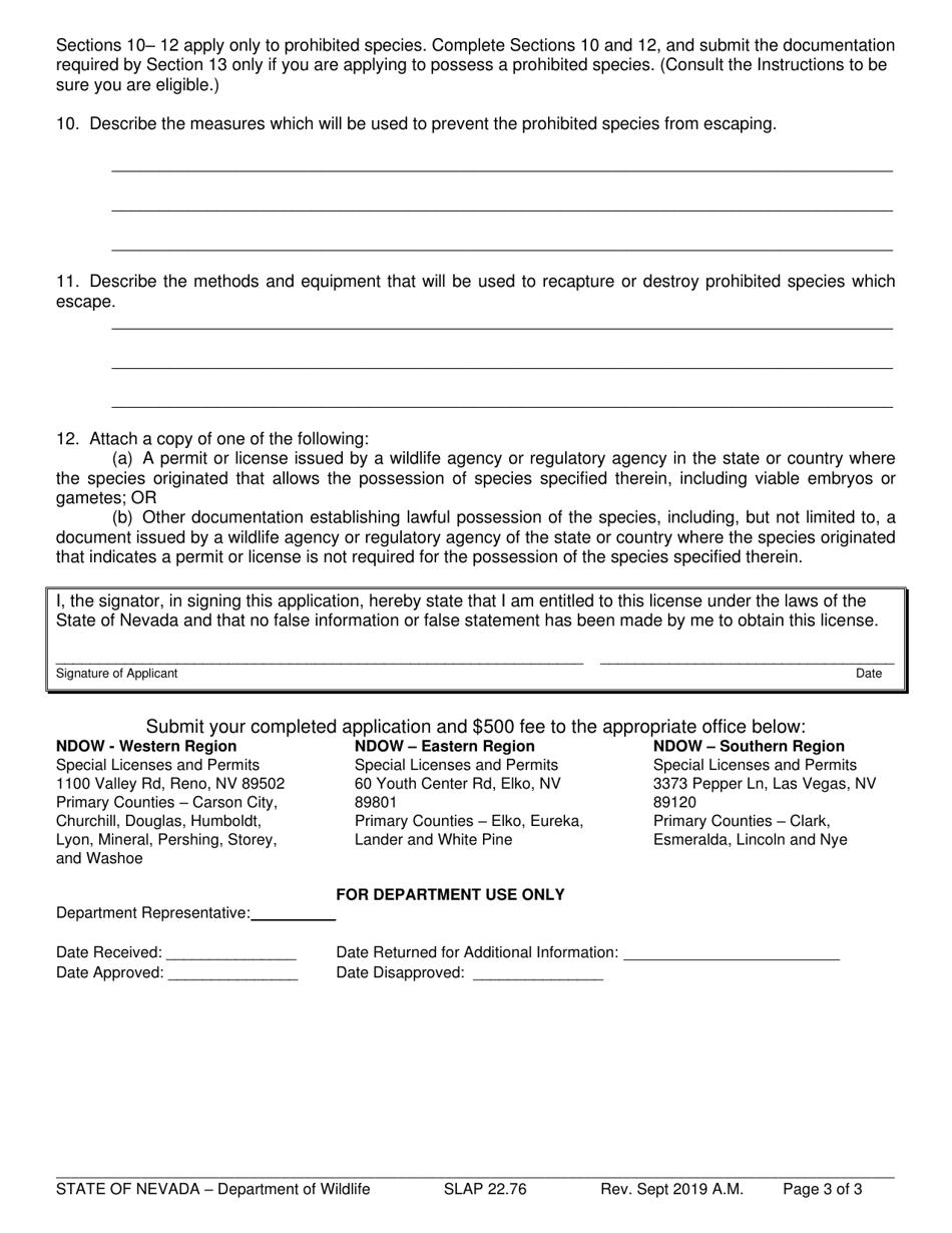 License  Commercial Possession of Live Wildlife Application - Nevada, Page 3