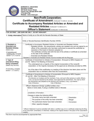 Non-profit Corporation: Certificate of Amendment/Certificate to Accompany Restated Articles or Amended and Restated Articles/Officer&#039;s Statement - Nevada