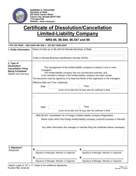 Document preview: Certificate of Dissolution/Cancellation Limited-Liability Company - Nevada