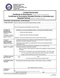 Document preview: Limited Partnership Certificate of Amendment, Certificate to Accompany Restated Articles or Amended and Restated Articles - Nevada