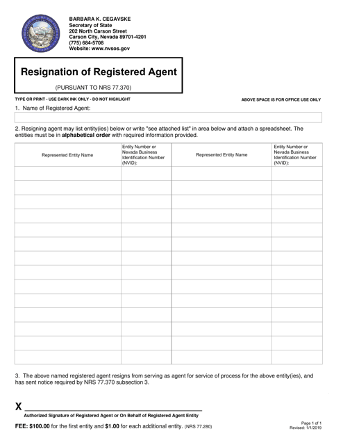 Resignation of Registered Agent - Nevada Download Pdf