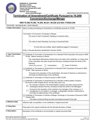 Termination of Amendment/Certificate Pursuant to 78.209/Conversion/Exchange/Merger - Nevada