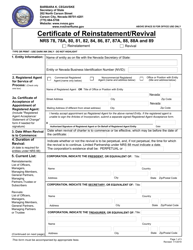 Document preview: Certificate of Reinstatement/Revival - Nevada