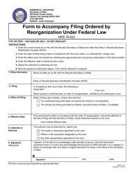 Document preview: Form to Accompany Filing Ordered by Reorganization Under Federal Law - Nevada