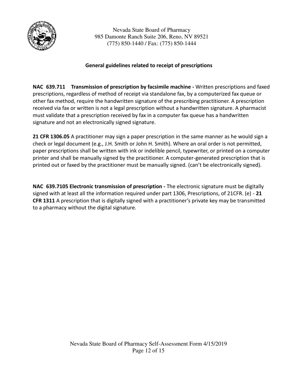 Retail Pharmacy Inspection Form - Nevada, Page 12