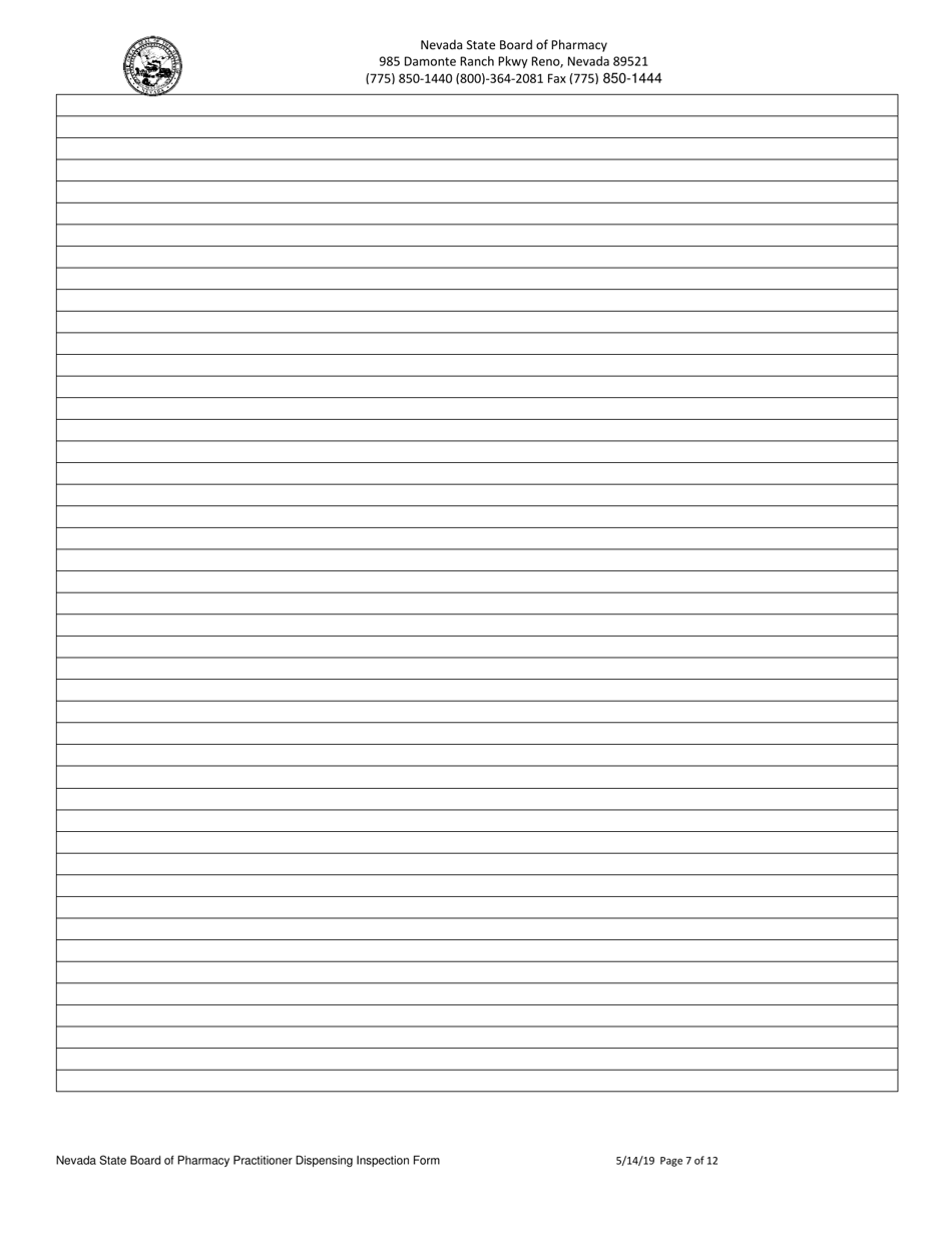 Practitioner Dispensing Inspection Form - Nevada, Page 7
