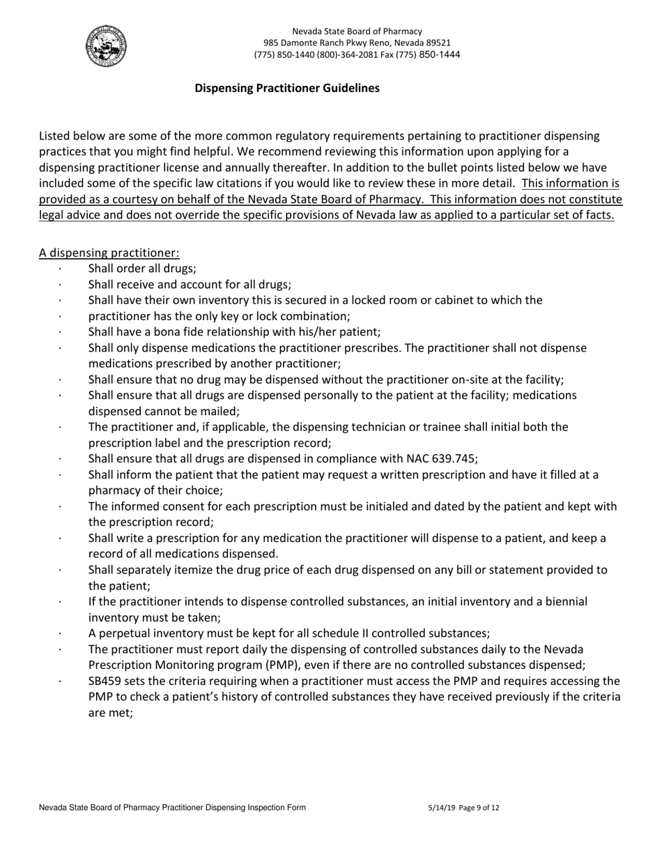Practitioner Dispensing Inspection Form - Nevada, Page 9