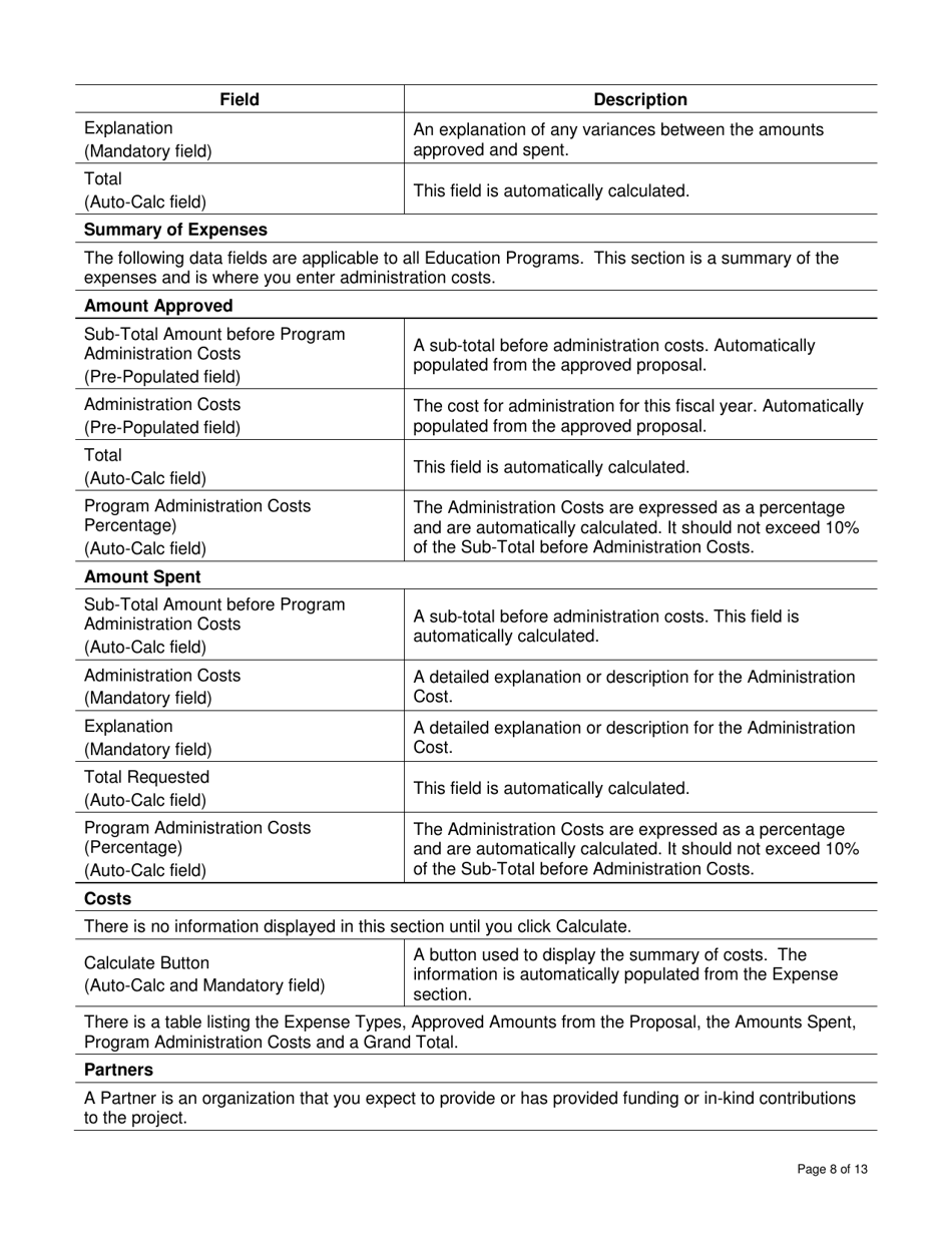 Instructions for Form DCI434352 First Nations and Inuit Youth Employment Strategy (Fniyes) Report and Corresponding Fniyes Youth Evaluation - Canada, Page 8
