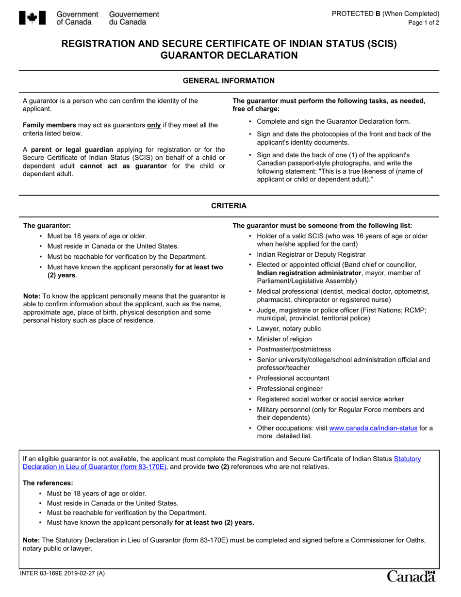 guarantor declaration form 83-169e