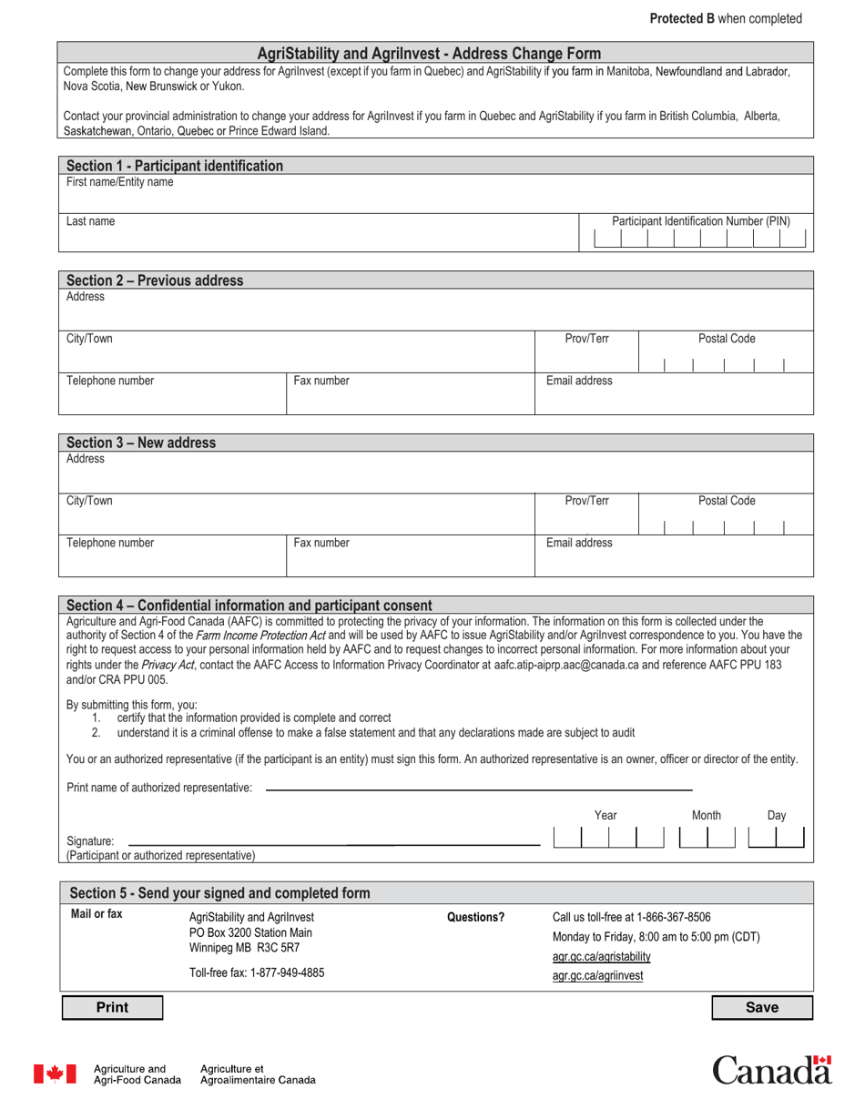 Canada Agristability and Agriinvest - Address Change Form - Fill Out ...