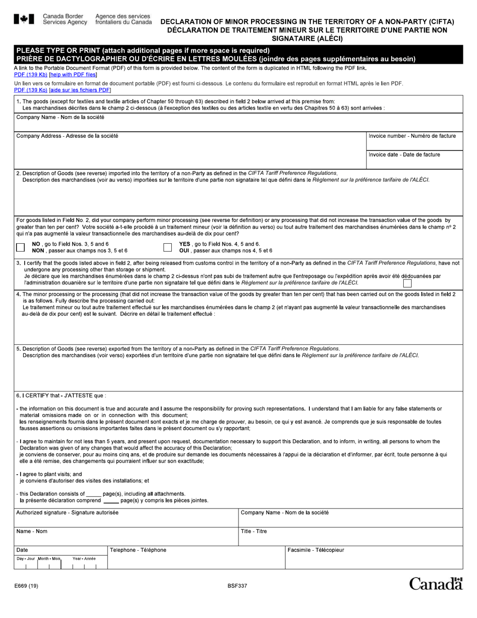 Form Bsf669 - Fill Out, Sign Online And Download Fillable Pdf, Canada 