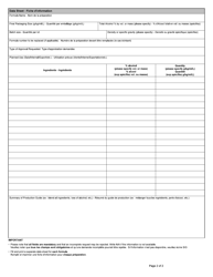 Form Y15D Request for Formula Approval - Canada (English/French), Page 2
