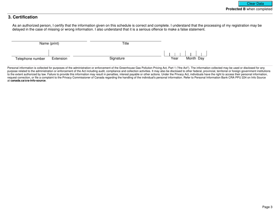Form L400-1 Fuel Charge Registration Schedule Under the Greenhouse Gas Pollution Pricing Act - Canada, Page 3