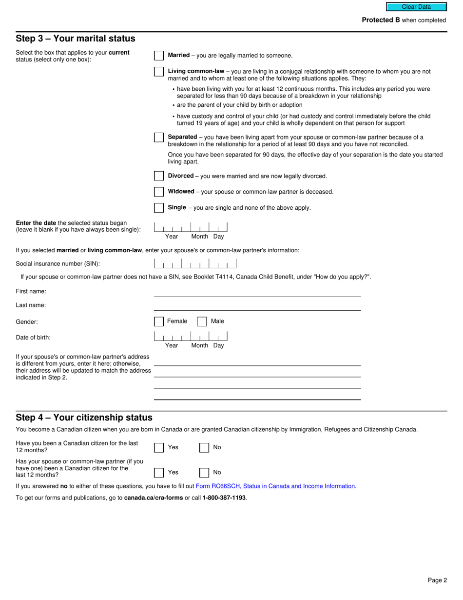 Form RC66 Canada Child Benefits Application Includes Federal, Provincial, and Territorial Programs - Canada, Page 2