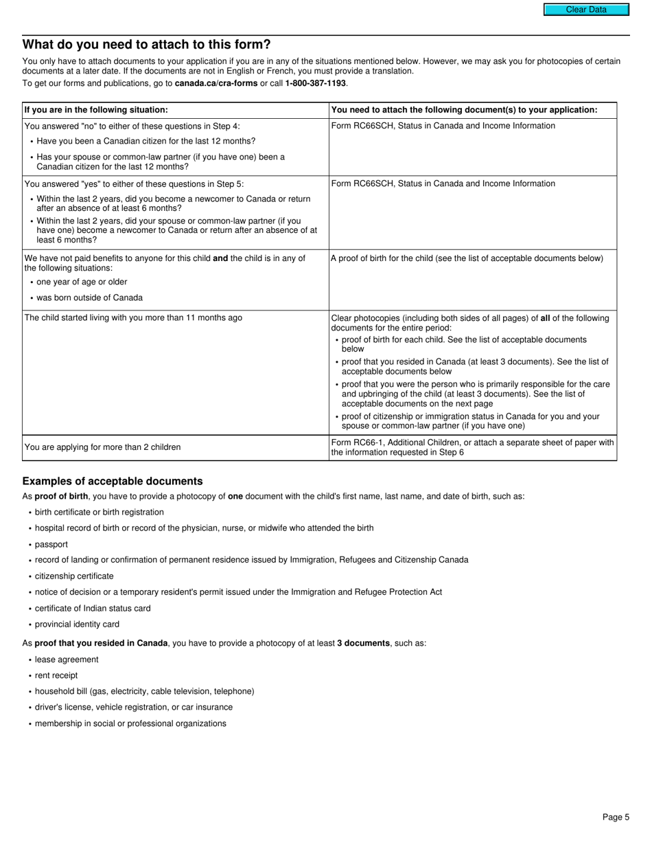 Form RC66 Canada Child Benefits Application Includes Federal, Provincial, and Territorial Programs - Canada, Page 5