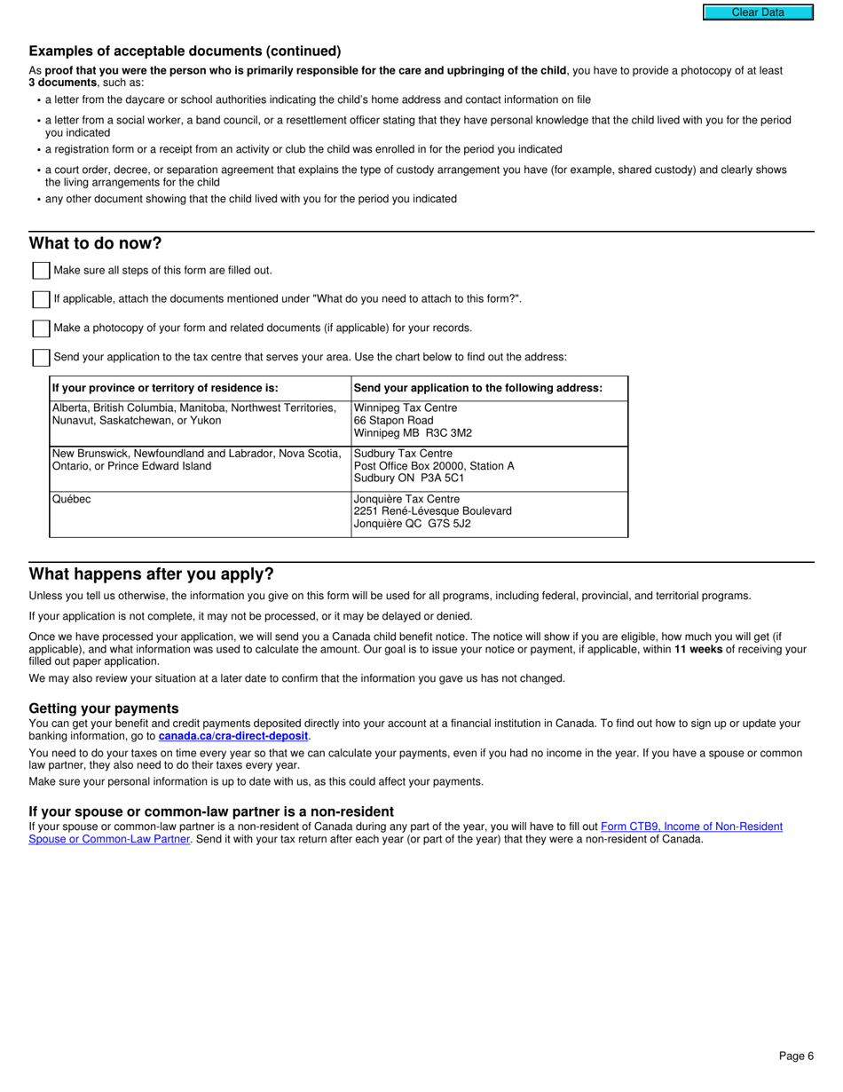 Form RC66 Canada Child Benefits Application Includes Federal, Provincial, and Territorial Programs - Canada, Page 6