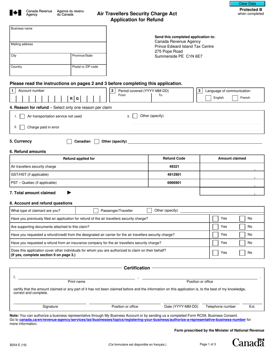 Form B254 - Fill Out, Sign Online and Download Fillable PDF, Canada ...