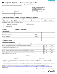 Form B254 Air Travellers Security Charge Act Application for Refund - Canada