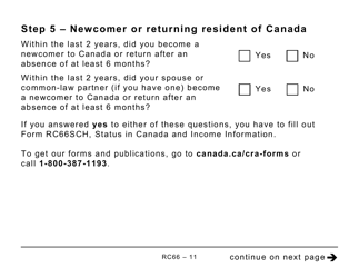 Form RC66 Canada Child Benefits Application Includes Federal, Provincial, and Territorial Programs - Large Print - Canada, Page 11