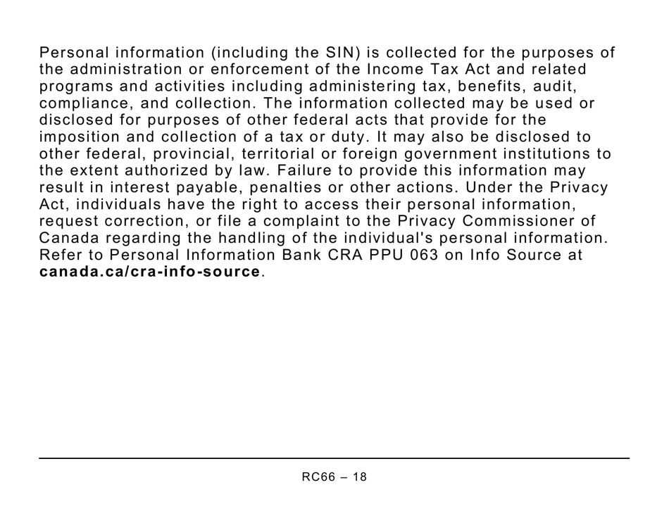 Form RC66 Canada Child Benefits Application Includes Federal, Provincial, and Territorial Programs - Large Print - Canada, Page 18