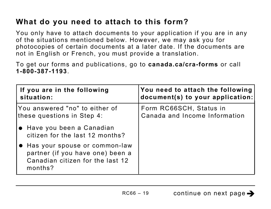 Form RC66 Canada Child Benefits Application Includes Federal, Provincial, and Territorial Programs - Large Print - Canada, Page 19