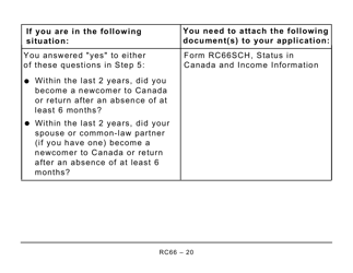 Form RC66 Canada Child Benefits Application Includes Federal, Provincial, and Territorial Programs - Large Print - Canada, Page 20