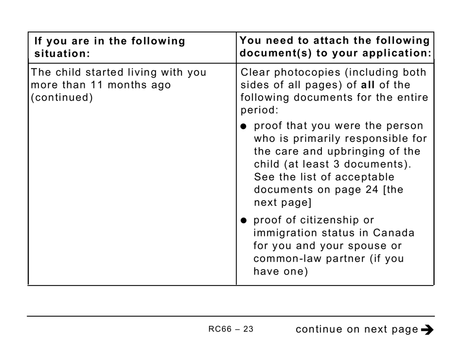 Form RC66 Canada Child Benefits Application Includes Federal, Provincial, and Territorial Programs - Large Print - Canada, Page 23