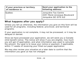 Form RC66 Canada Child Benefits Application Includes Federal, Provincial, and Territorial Programs - Large Print - Canada, Page 28