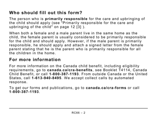 Form RC66 Canada Child Benefits Application Includes Federal, Provincial, and Territorial Programs - Large Print - Canada, Page 2