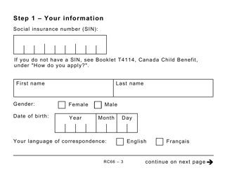 Form RC66 Canada Child Benefits Application Includes Federal, Provincial, and Territorial Programs - Large Print - Canada, Page 3
