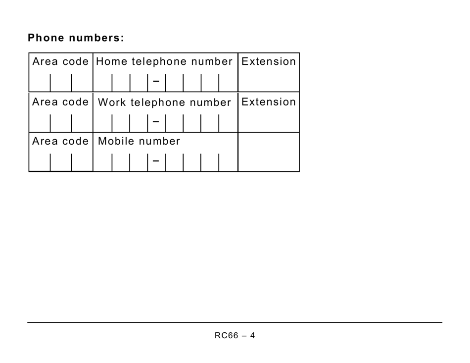 Form RC66 Canada Child Benefits Application Includes Federal, Provincial, and Territorial Programs - Large Print - Canada, Page 4
