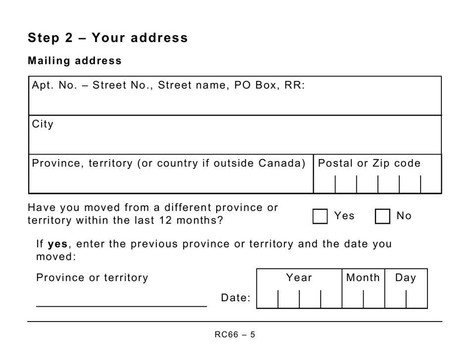 Form RC66 Canada Child Benefits Application Includes Federal, Provincial, and Territorial Programs - Large Print - Canada, Page 5