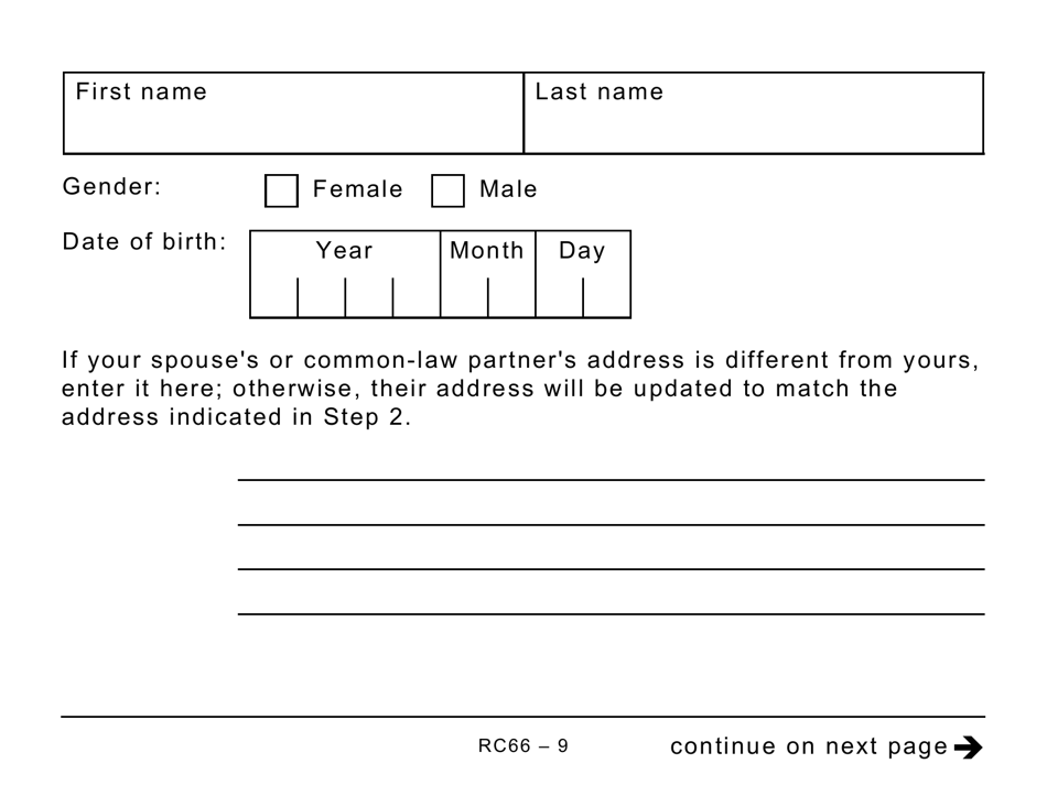 Form RC66 Canada Child Benefits Application Includes Federal, Provincial, and Territorial Programs - Large Print - Canada, Page 9