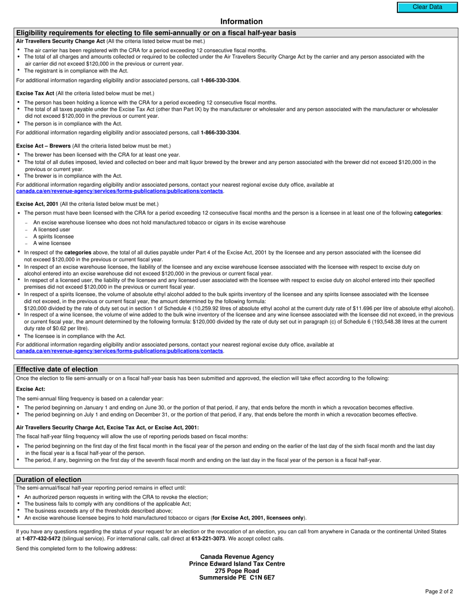 Form B284 Election or Revocation of the Election for Semi-annual Reporting - Canada, Page 2