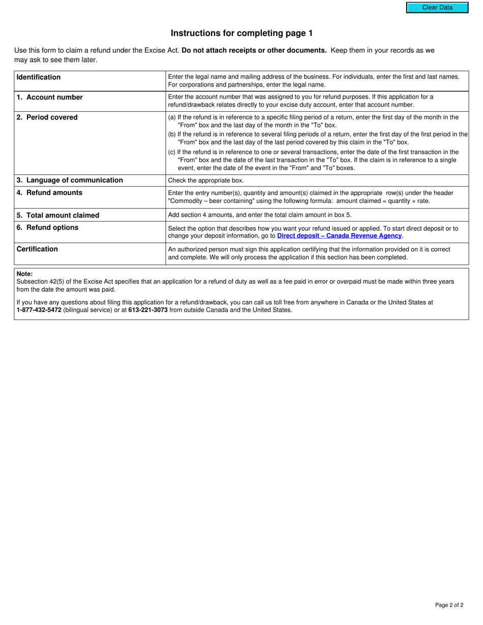 Form N10 Excise Act - Application for Refund / Drawback - Canada, Page 2