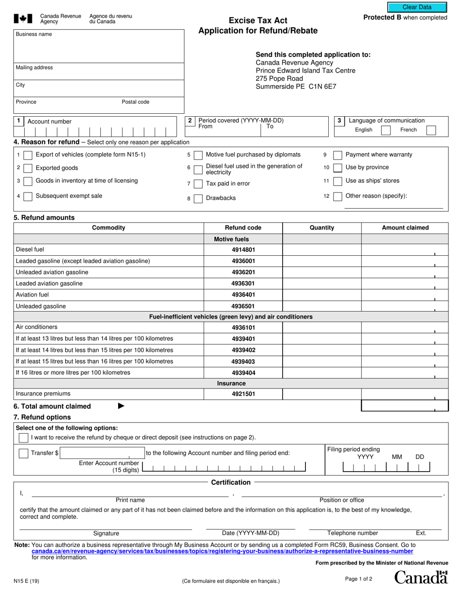Form N15 Download Fillable PDF Or Fill Online Excise Tax Act 