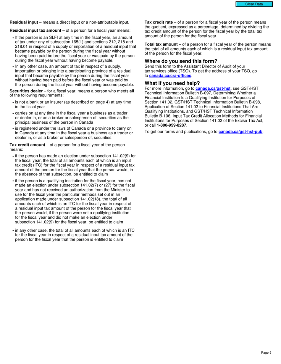 Form GST116 Application, Renewal, or Revocation of the Authorization for a Qualifying Institution to Use Particular Input Tax Credit Allocation Methods - Canada, Page 5