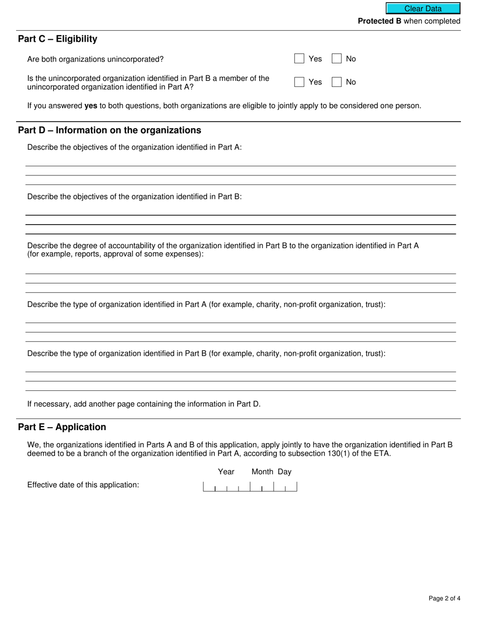 Form GST32 Application to Deem One Unincorporated Organization to Be a Branch of Another Unincorporated Organization - Canada, Page 2