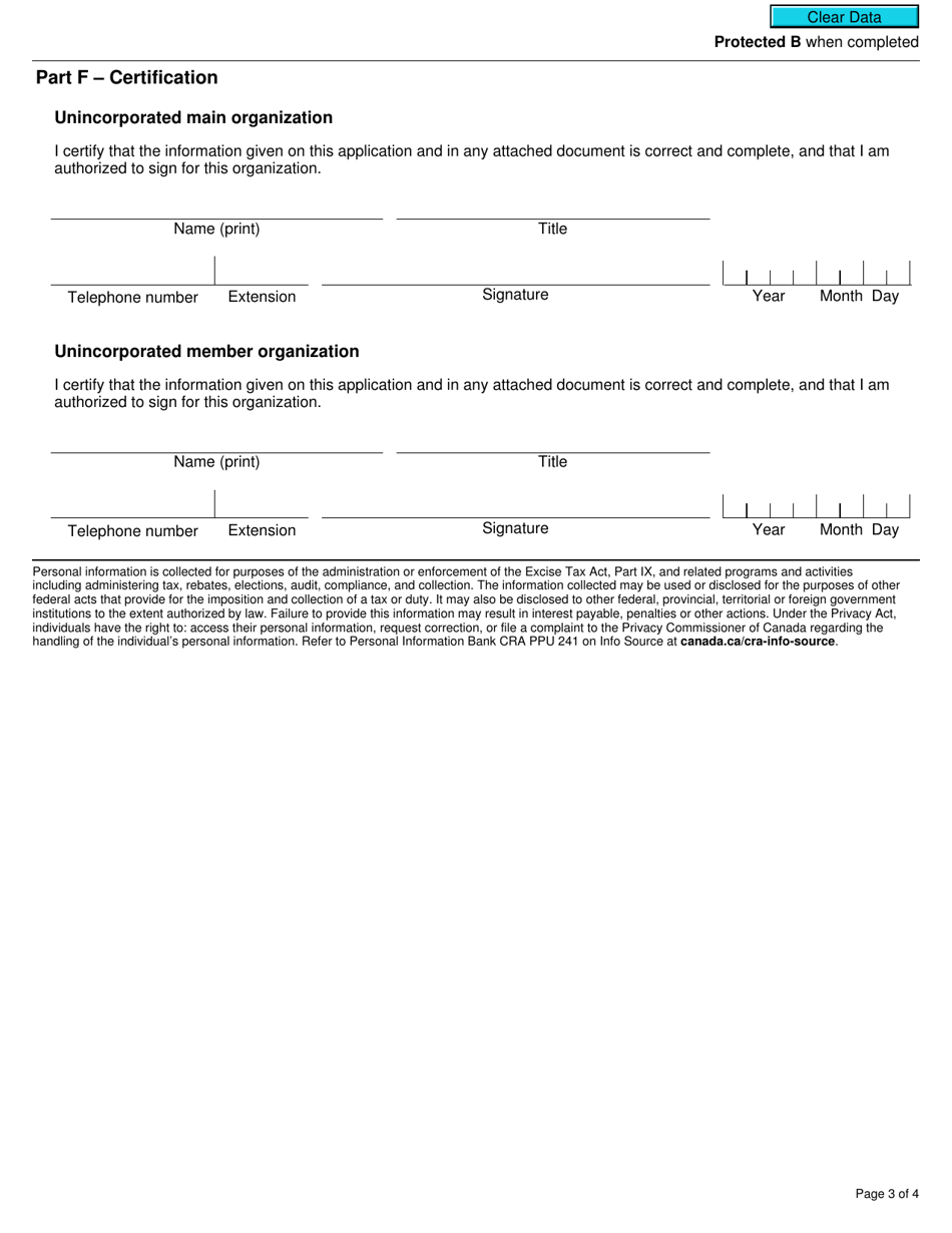 Form GST32 Application to Deem One Unincorporated Organization to Be a Branch of Another Unincorporated Organization - Canada, Page 3