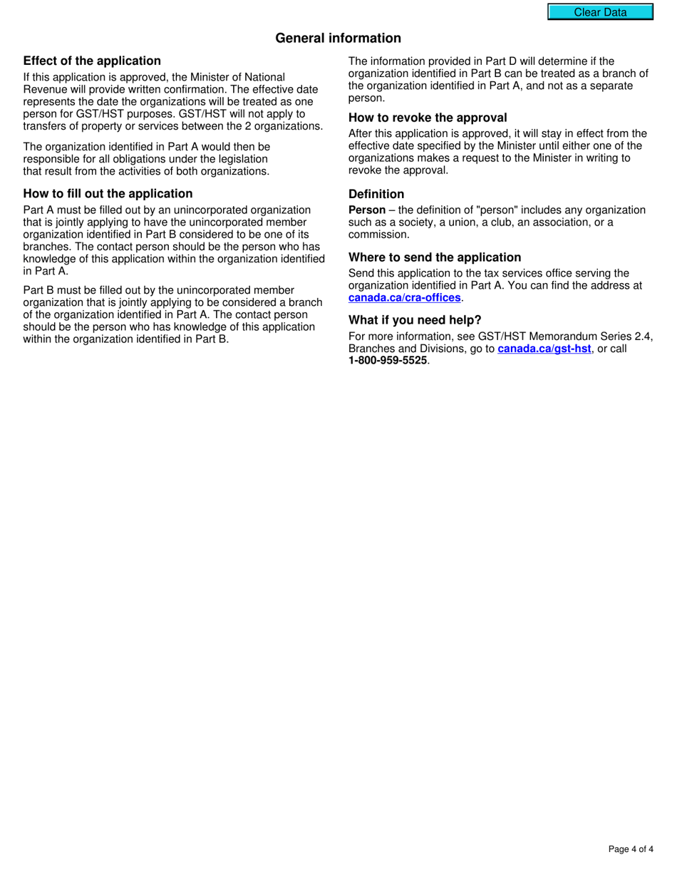 Form GST32 Application to Deem One Unincorporated Organization to Be a Branch of Another Unincorporated Organization - Canada, Page 4