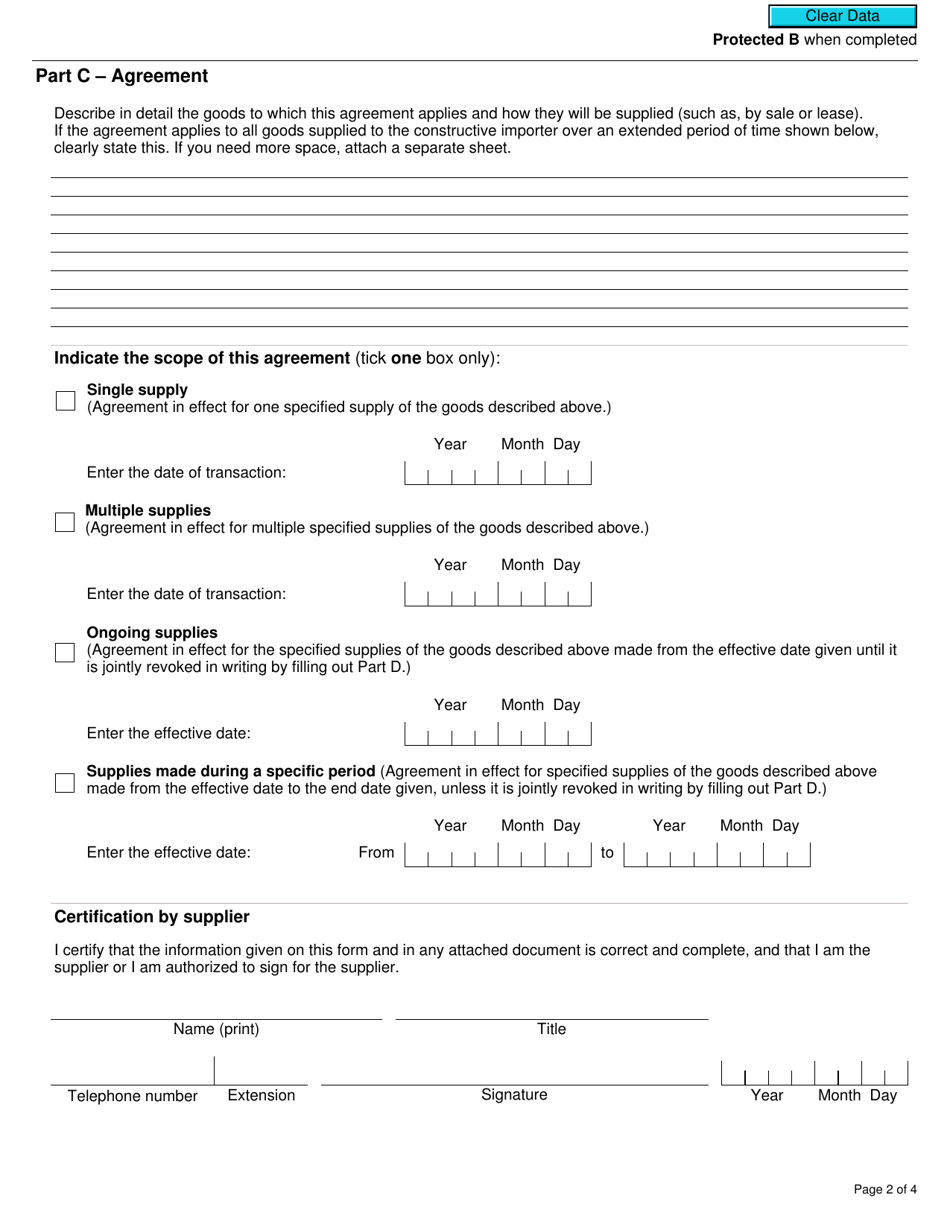 Form GST532 Agreement and Revocation of an Agreement Between Supplier and Constructive Importer - Canada, Page 2