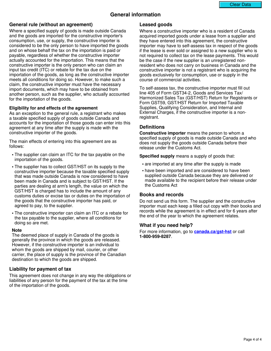 Form GST532 Agreement and Revocation of an Agreement Between Supplier and Constructive Importer - Canada, Page 4