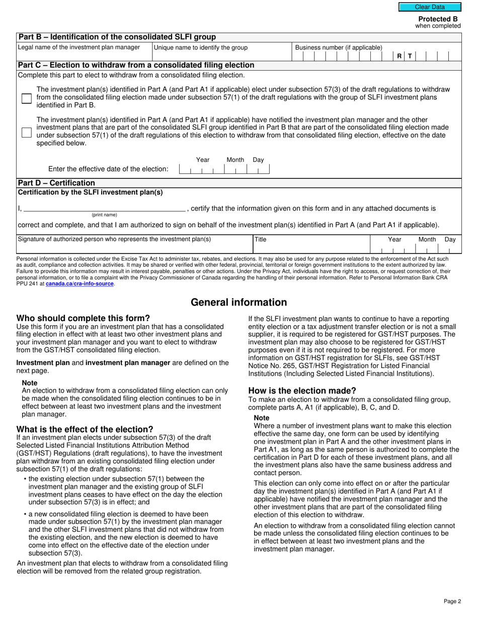 Form RC4604-2 Election for a Selected Listed Financial Institution to Withdraw From a Gst / Hst Consolidated Filing Election - Canada, Page 2