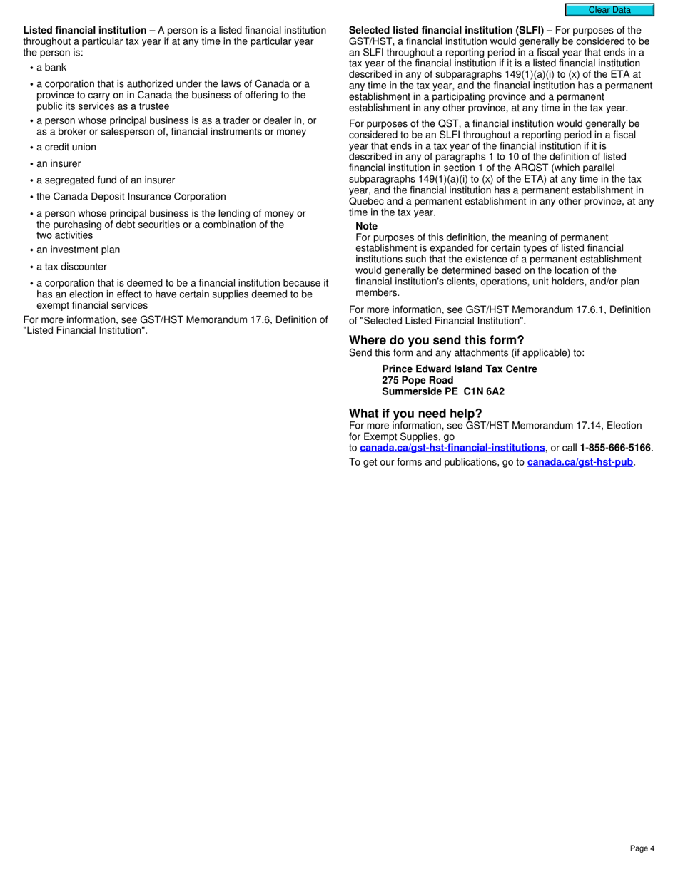 Form RC7227 Elections or Revocation of the Elections to Deem Certain Supplies to Be Financial Services for Gst / Hst and Qst Purposes for Selected Listed Financial Institutions - Canada, Page 4